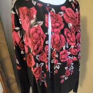 Cathy Daniels Black and Pink Floral Cardigan